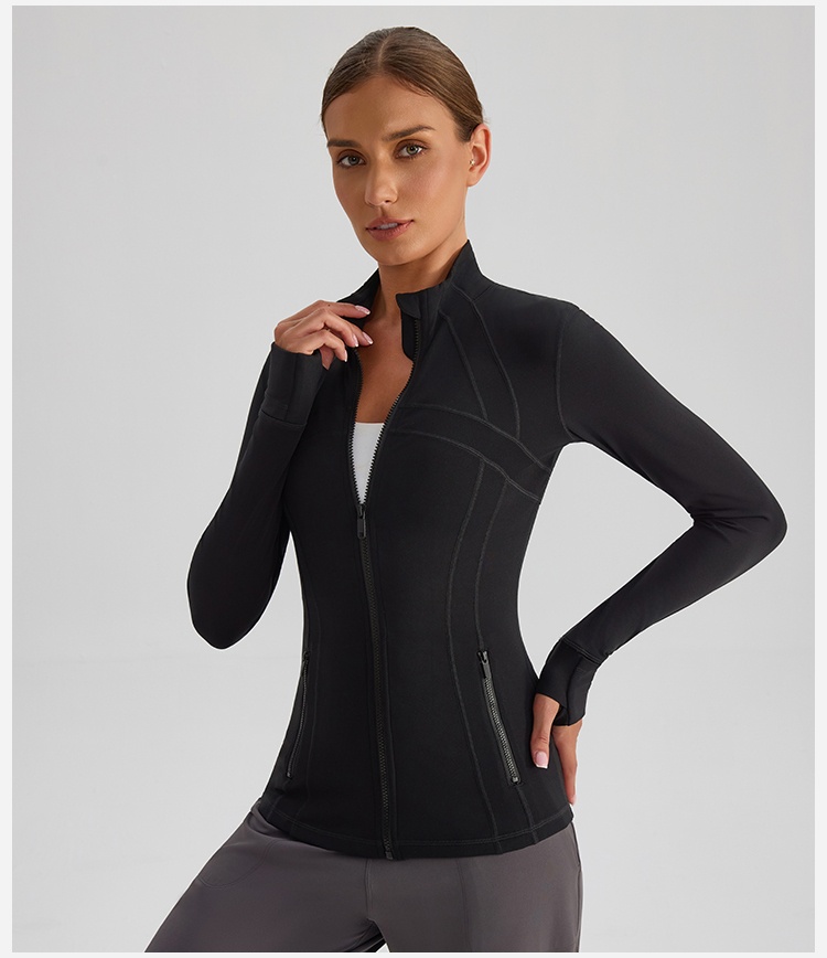 秋冬款高弹力立领拼接拉链瑜伽夹克外套