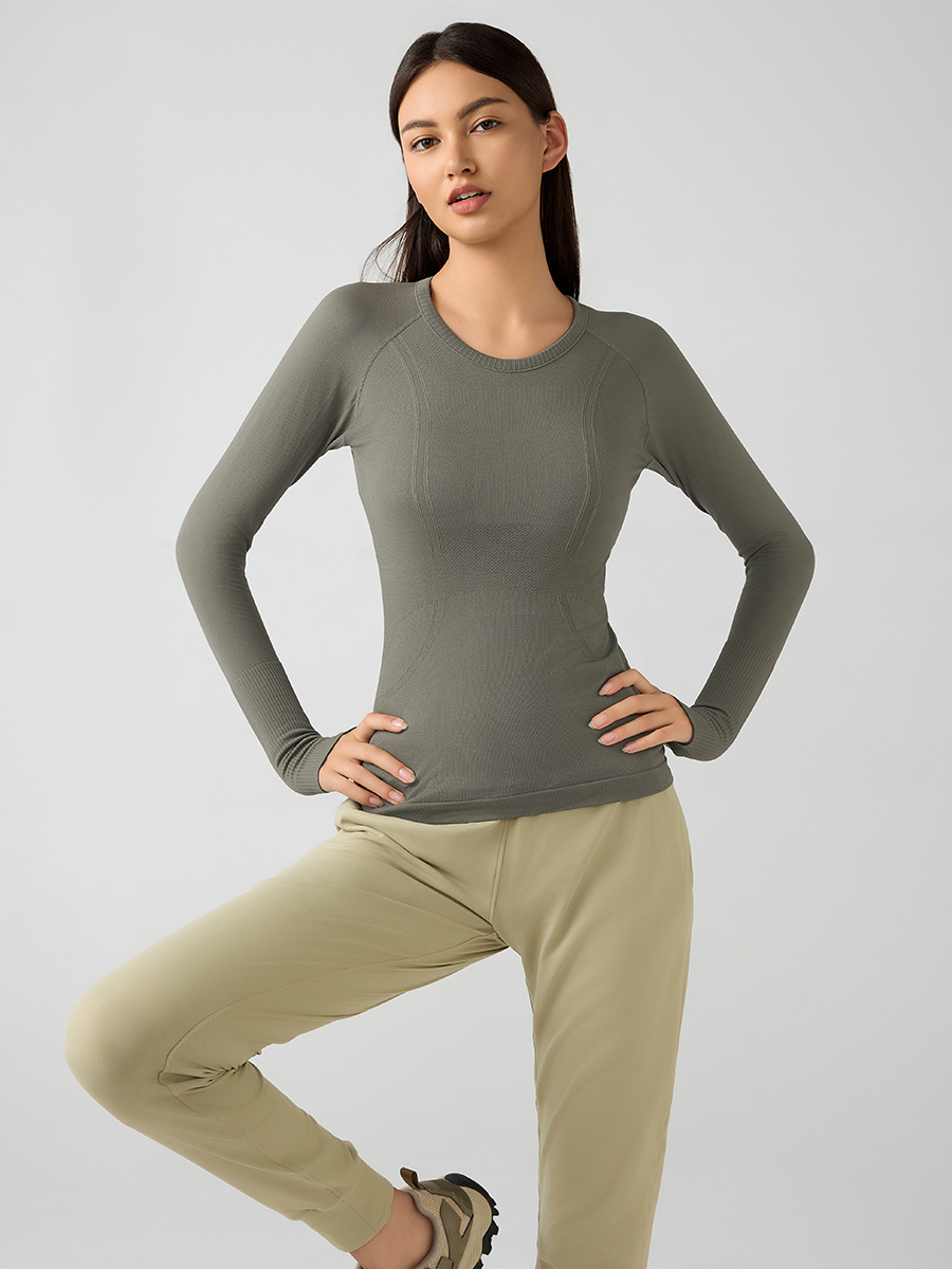 速干长袖上衣透气无缝一体瑜伽服